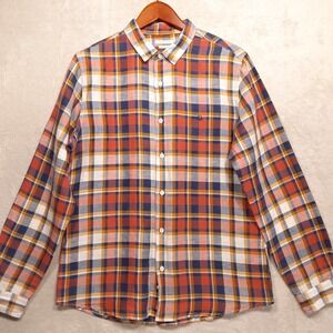 Stile Benetton Mens Long Sleeve Button Shirt Sz.Large/Multicolor/Linen-Cotton